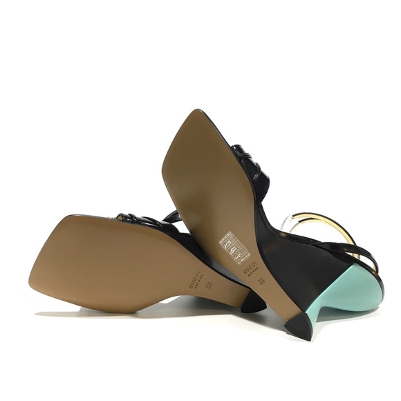 GUCCI FELINE HEAD HIGH HEEL ANKLE STRAP SANDAL -BLACK / BLUE -WOMEN US 8 -NEW - Picture 10 of 11